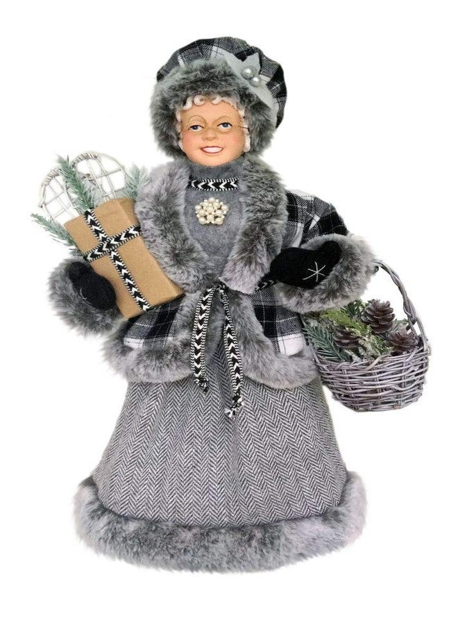 Windy Hill Collection Black & White Stylish Plaid Checkered Mrs. Claus 16" inch Standing Christmas Figurine Figure Decoration 160036 - Image 1